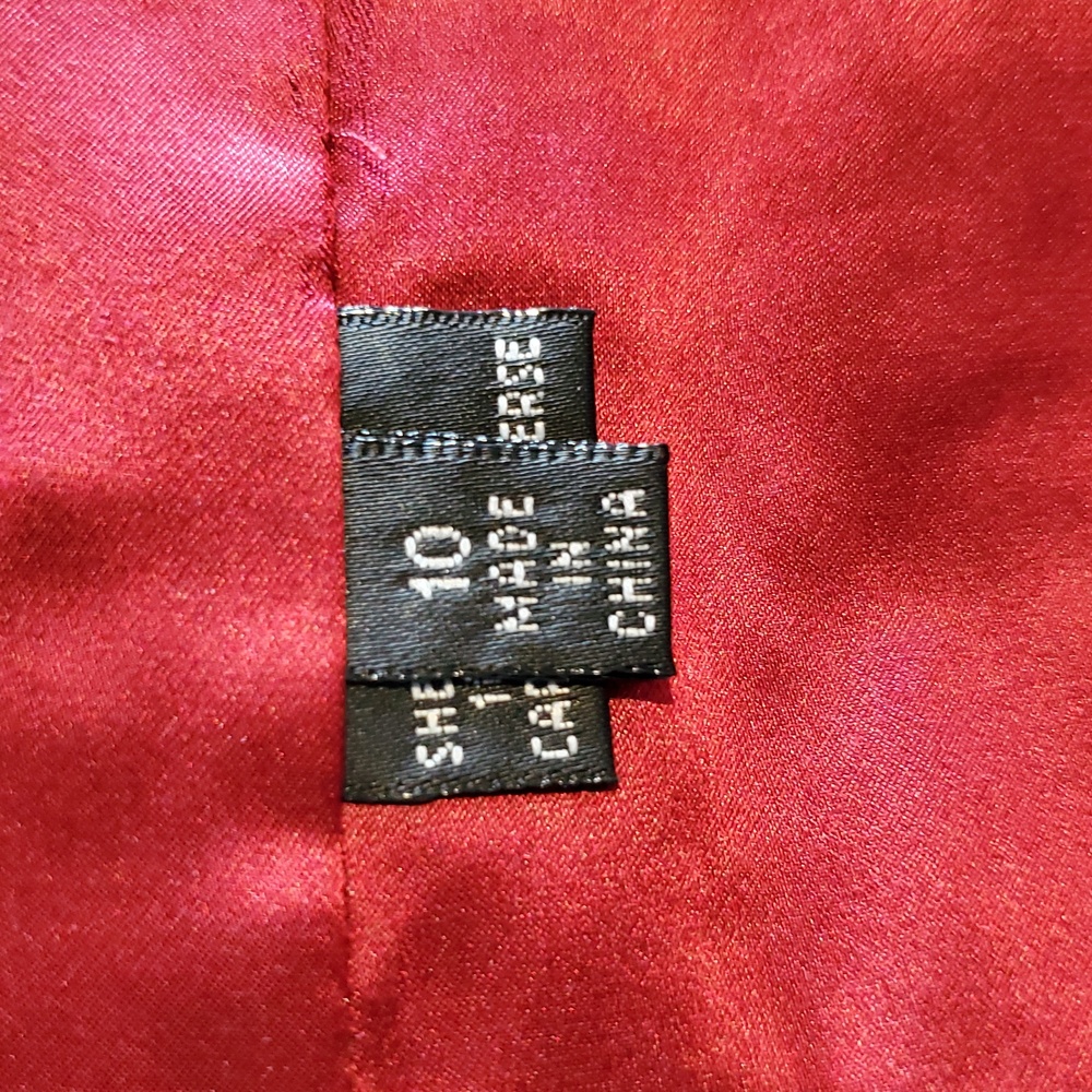 Carmen Marc Valvo Burgundy Strapless Cocktail Dress with Sheer Scarf - Picture 11 of 13